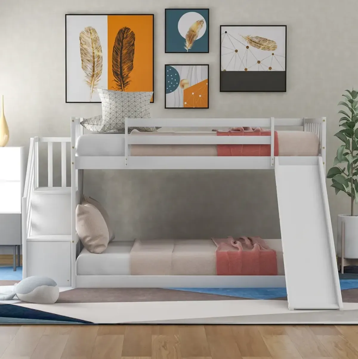 Merax Twin over Twin Bunk Bed with Convertible Slide and Stairway