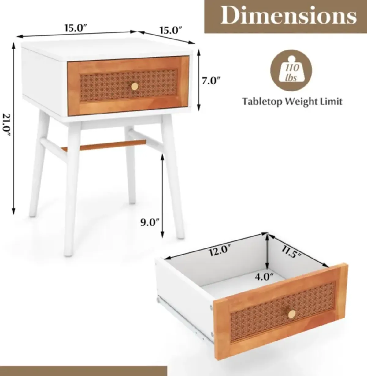 Hivvago 1-Drawer Modern Bedside Table with Solid Wood Legs