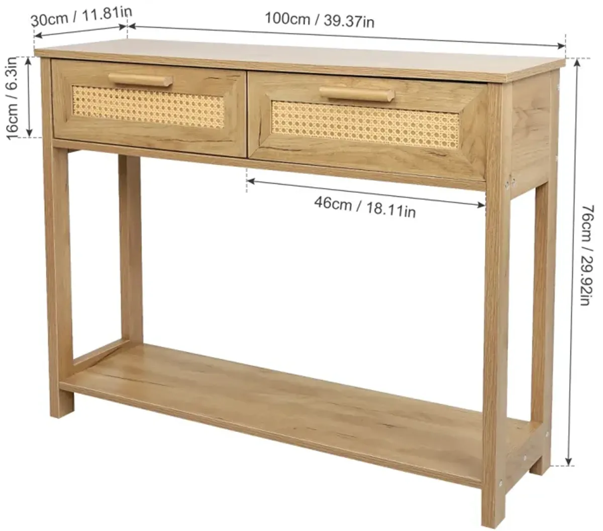 Console Table With 2 Drawers, Sofa Table, Entryway Table With Open Storage Shelf, Narrow