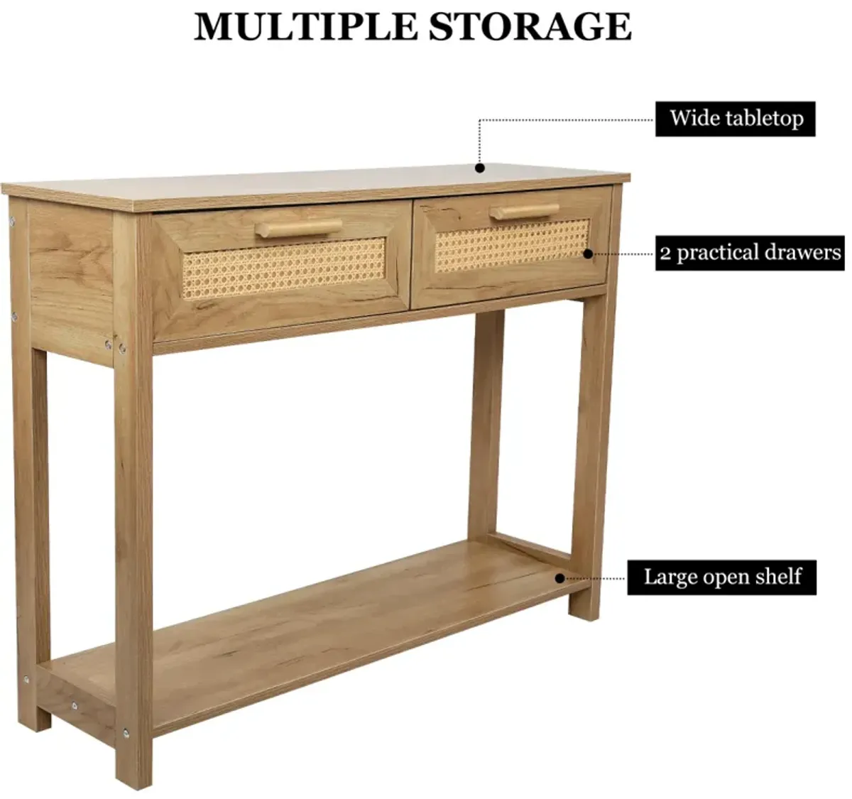 Console Table With 2 Drawers, Sofa Table, Entryway Table With Open Storage Shelf, Narrow