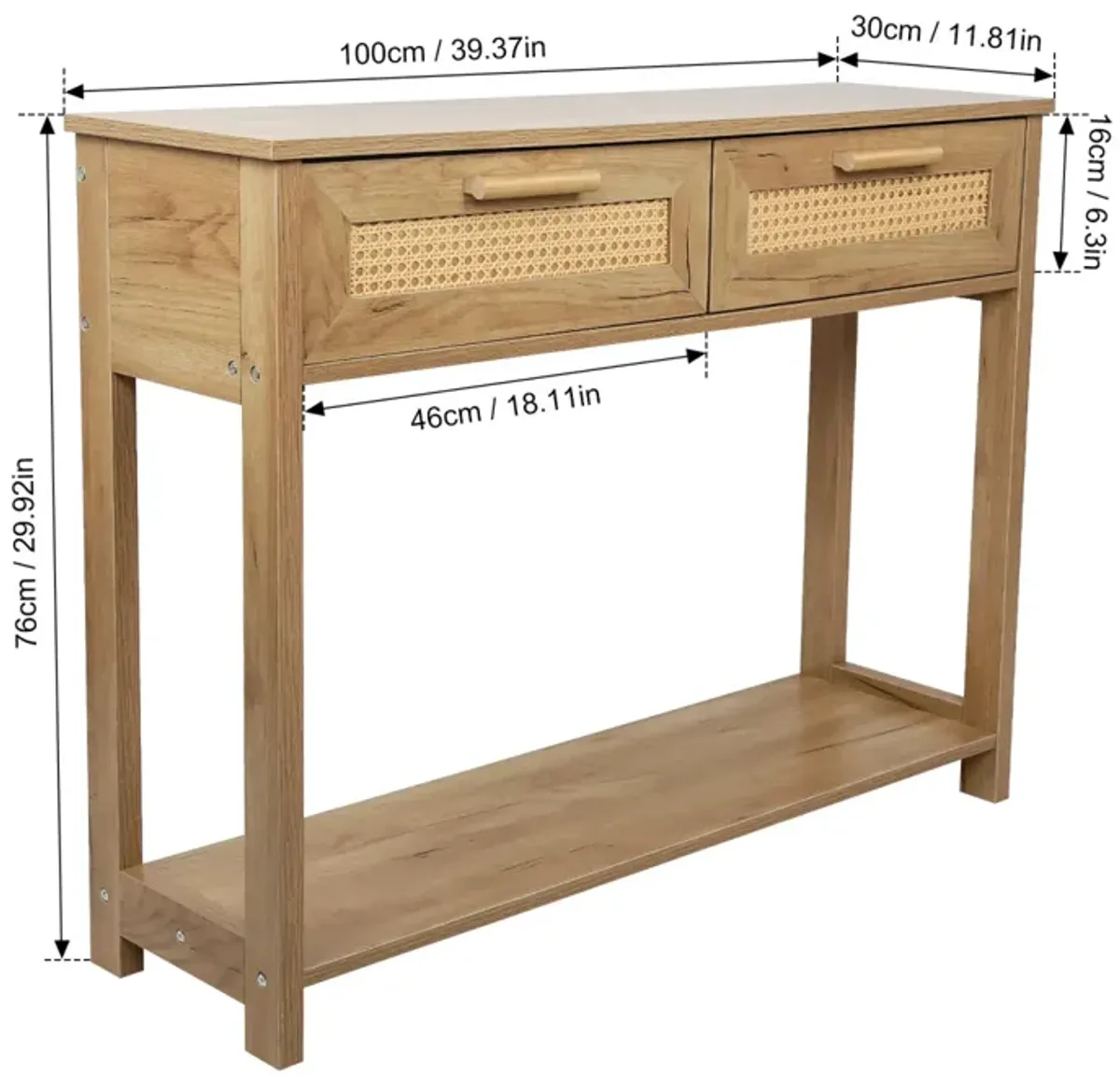 Console Table With 2 Drawers, Sofa Table, Entryway Table With Open Storage Shelf, Narrow