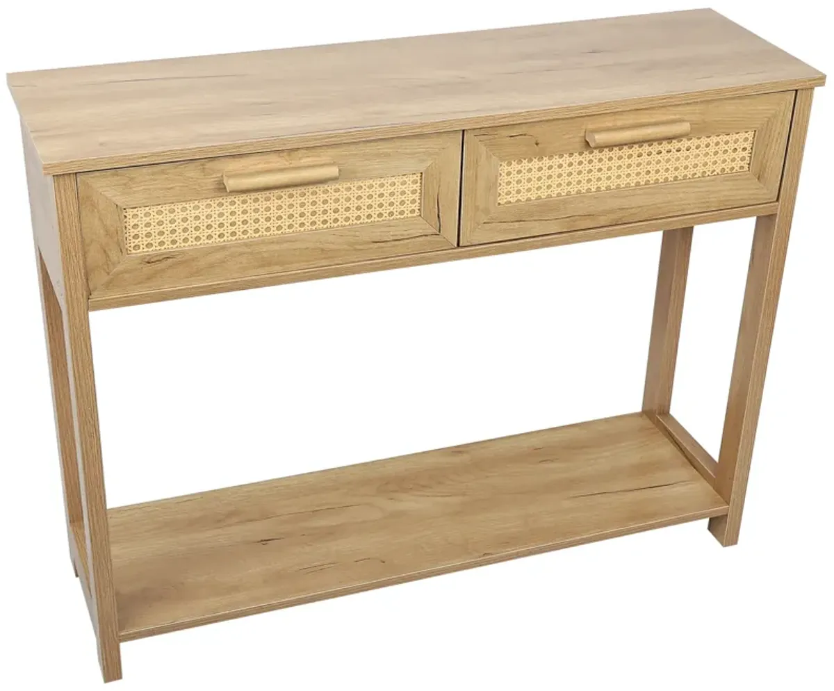 Console Table With 2 Drawers, Sofa Table, Entryway Table With Open Storage Shelf, Narrow