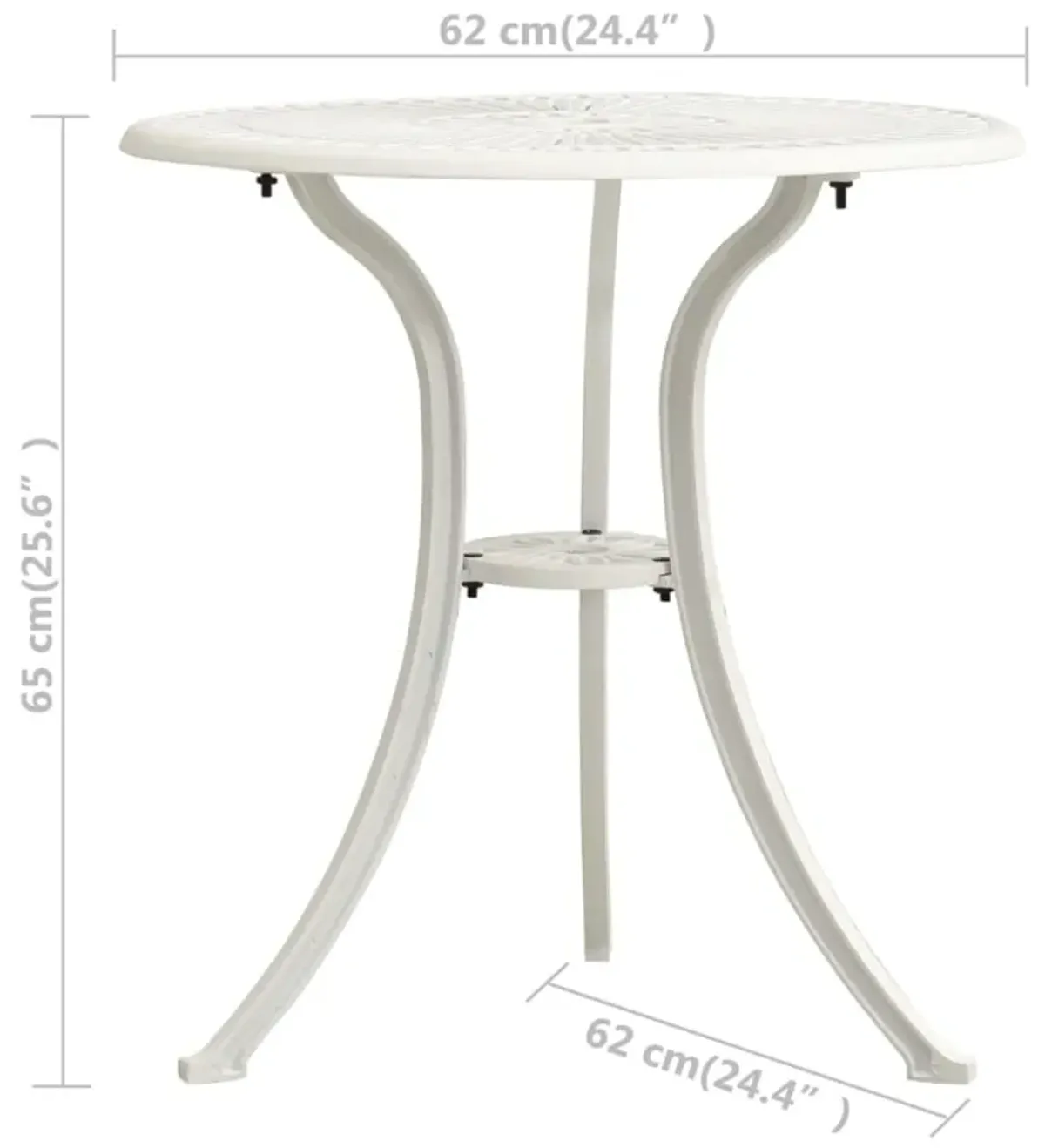 vidaXL Garden Table White 24.4"x24.4"x25.6" Cast Aluminum