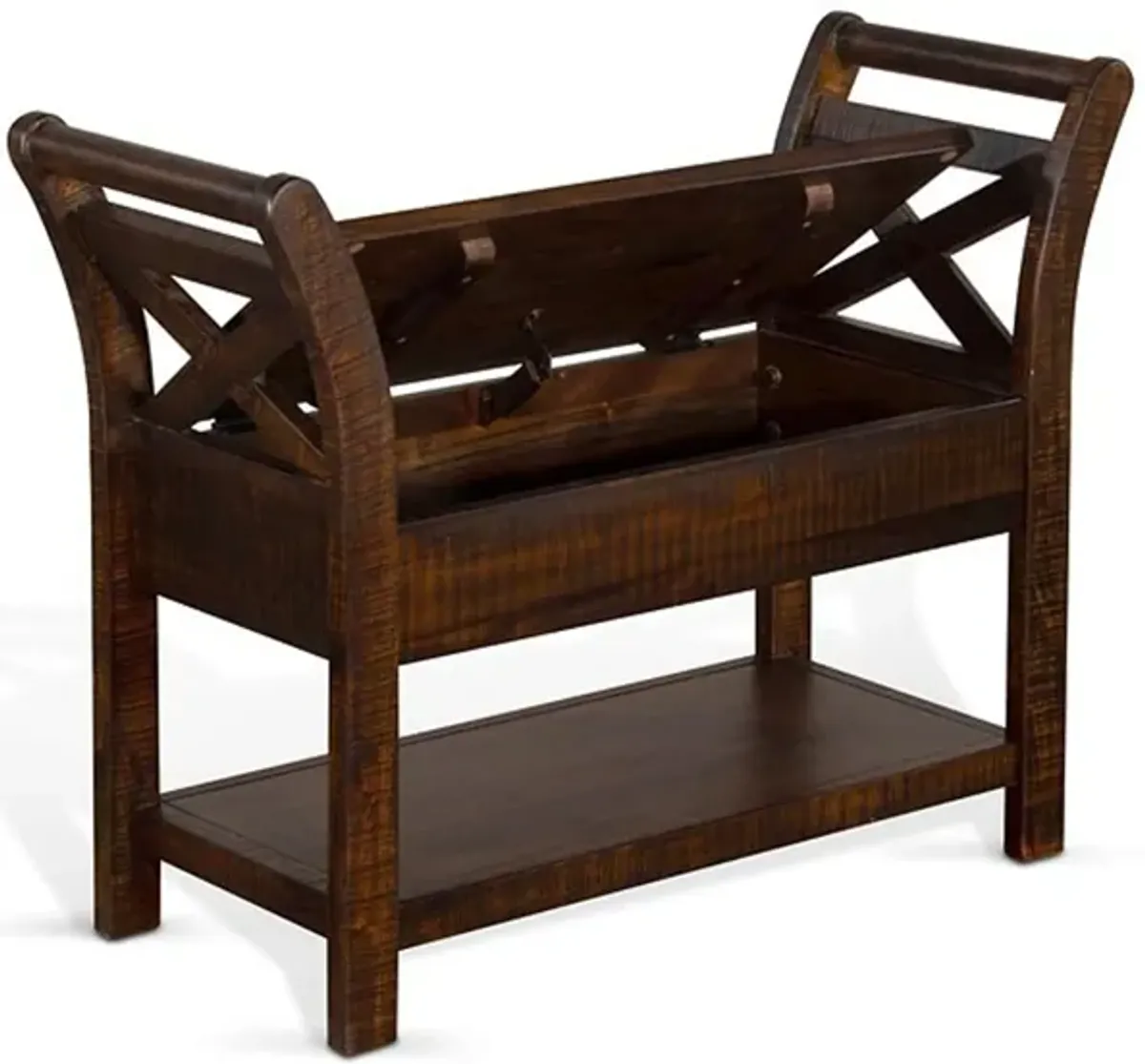 Flint 36 Inch Accent Bench with X-Panel, Storage, Dark Brown Mahogany - Benzara