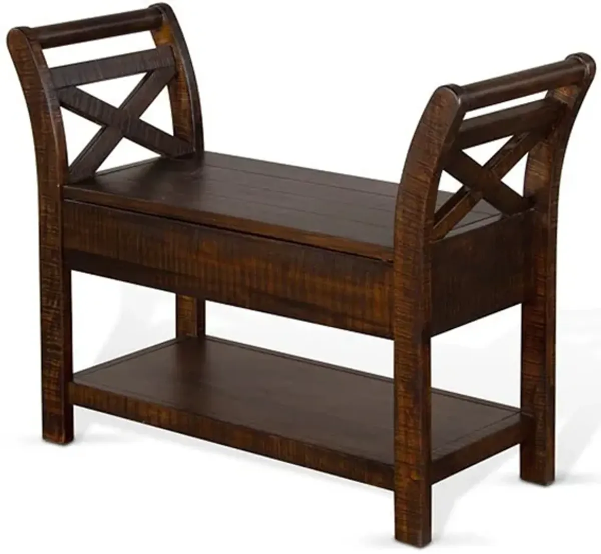 Flint 36 Inch Accent Bench with X-Panel, Storage, Dark Brown Mahogany - Benzara