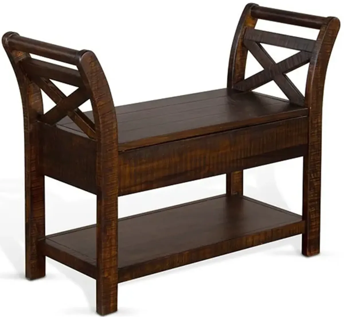 Flint 36 Inch Accent Bench with X-Panel, Storage, Dark Brown Mahogany - Benzara