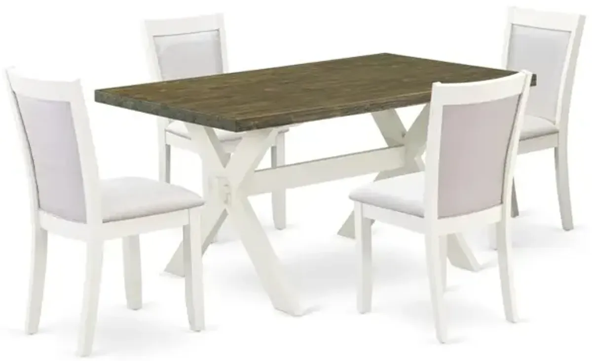 X076MZ001-5 5-Piece Dining Set Consists of a Wooden Dining Table and 4 Cream Dining Chairs - Wire Brushed Linen White Finish