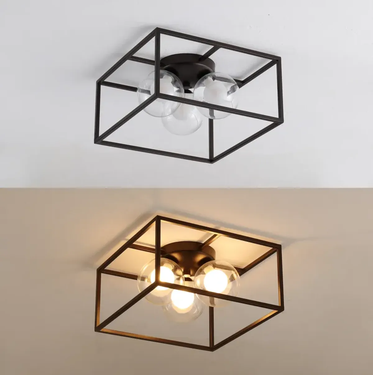 Kyle Modern Farmhouse Metal/Iron Open-Caged LED Flush Mount