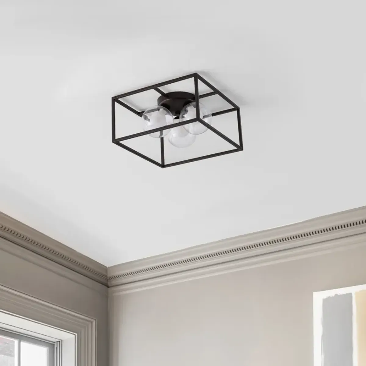 Kyle Modern Farmhouse Metal/Iron Open-Caged LED Flush Mount