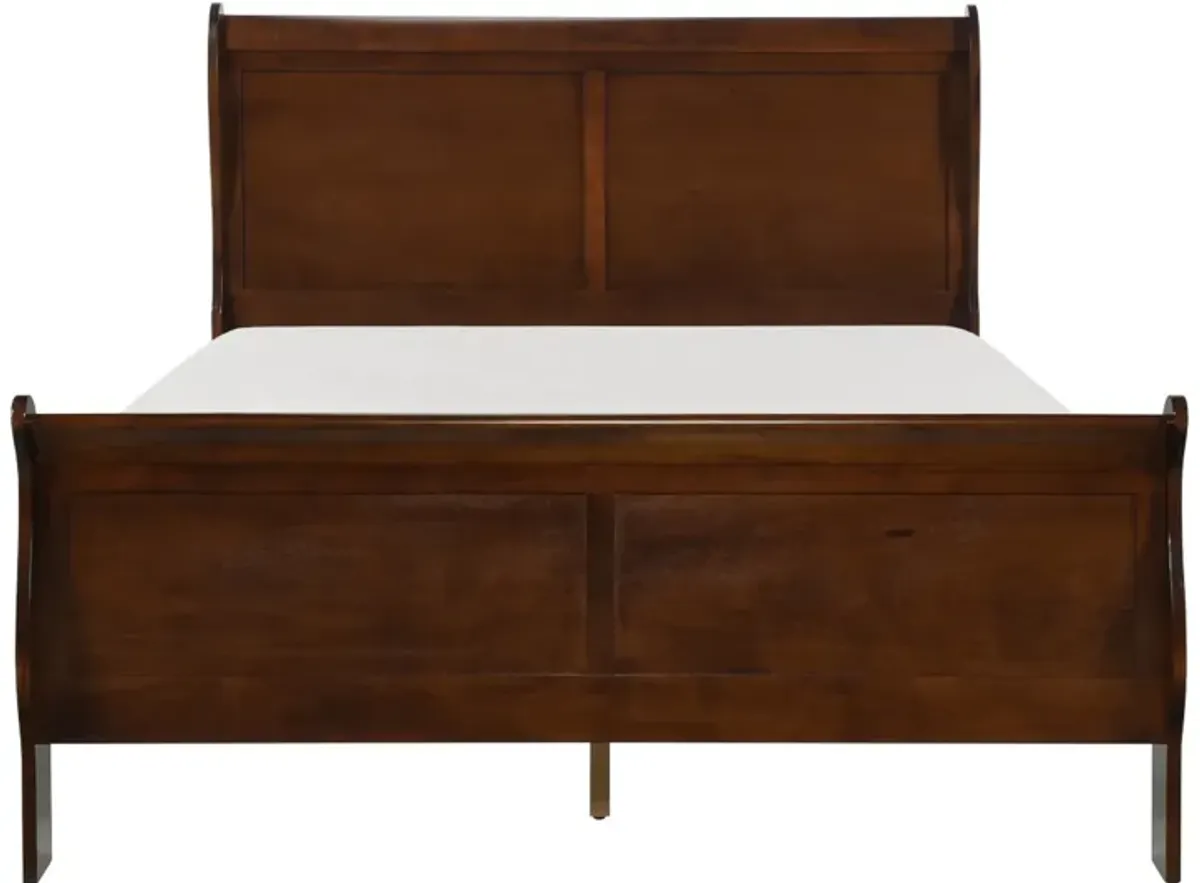 Gage Traditional Queen Sleigh Bed, Wood Frame, Rich Brown Cherry Finish-Benzara