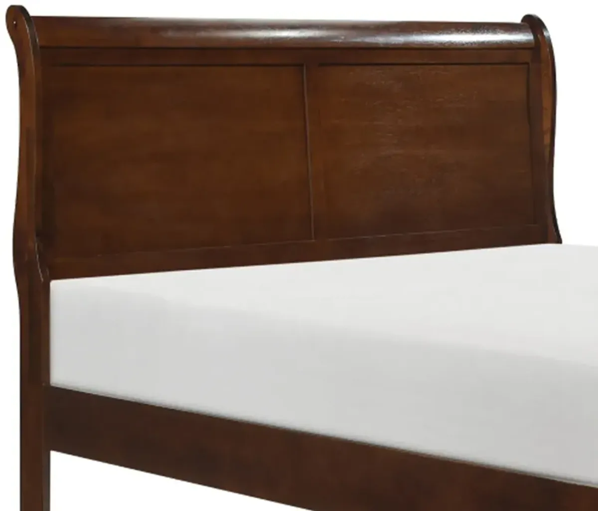 Gage Traditional Queen Sleigh Bed, Wood Frame, Rich Brown Cherry Finish-Benzara