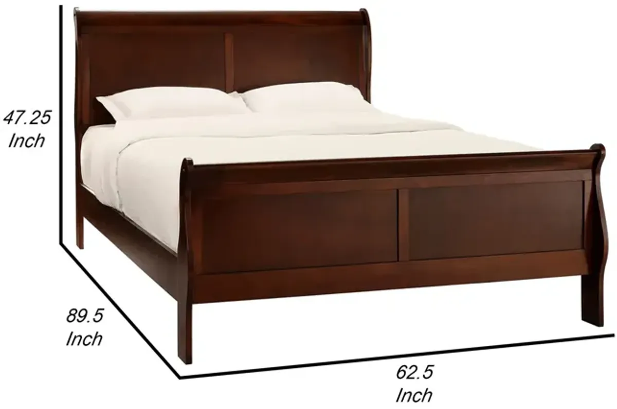 Gage Traditional Queen Sleigh Bed, Wood Frame, Rich Brown Cherry Finish-Benzara