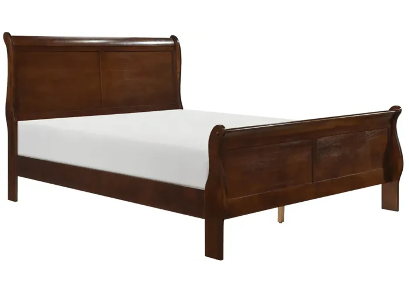 Gage Traditional Queen Sleigh Bed, Wood Frame, Rich Brown Cherry Finish-Benzara