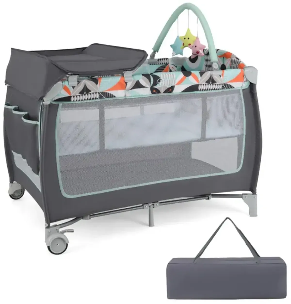 Hivvago 3-in-1 Portable Baby Playard with Zippered Door and Toy Bar