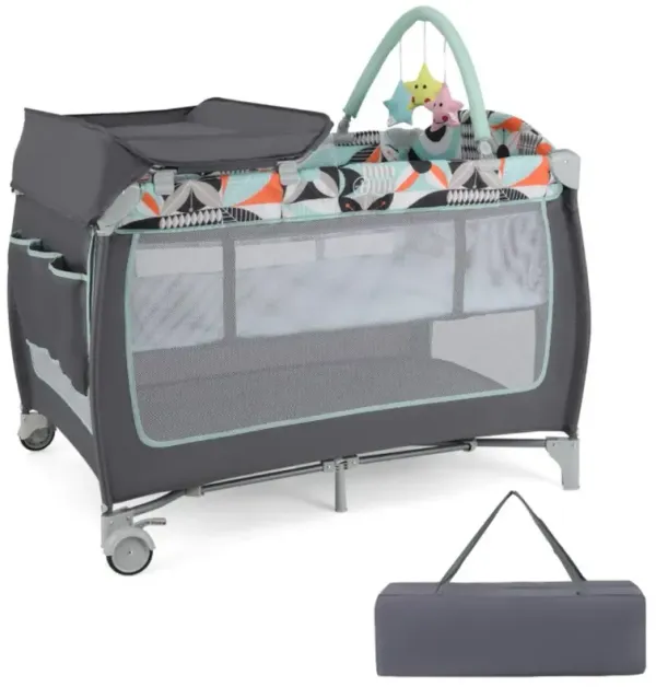 Hivvago 3-in-1 Portable Baby Playard with Zippered Door and Toy Bar