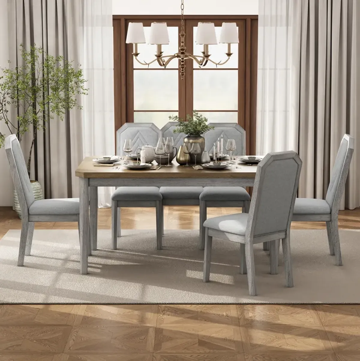 Merax 7-Piece Farmhouse Dining Table Chairs Set