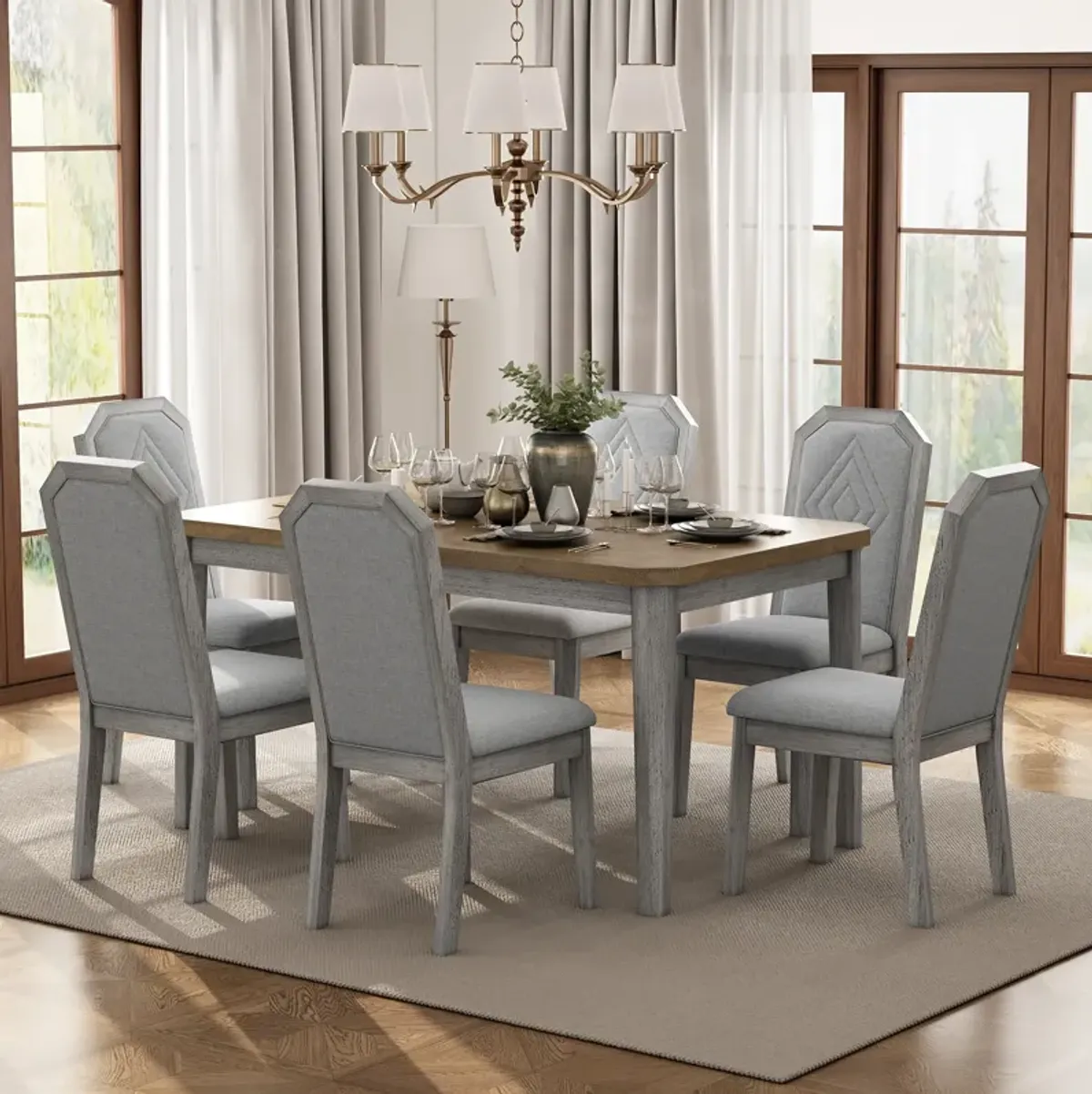 Merax 7-Piece Farmhouse Dining Table Chairs Set