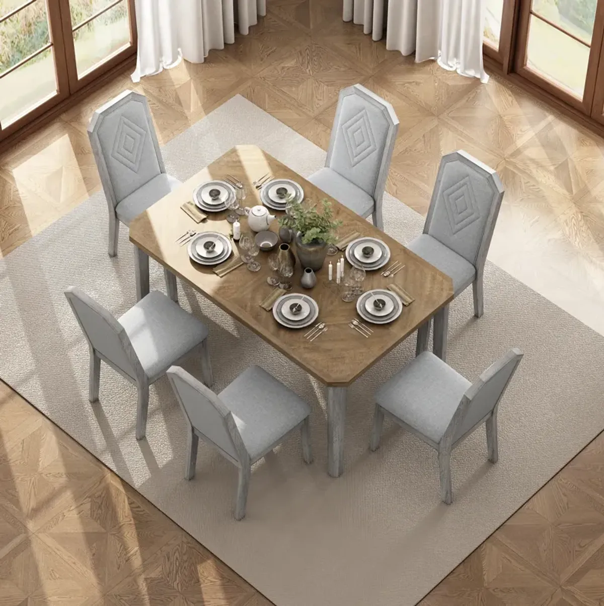 Merax 7-Piece Farmhouse Dining Table Chairs Set