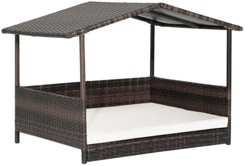 Outdoor Wicker Dog House with Weatherproof Roof