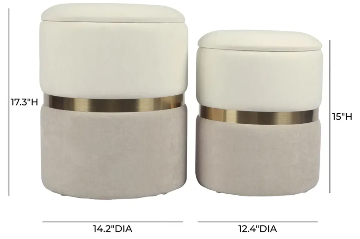 Gigi Cream and Tan Chenille Storage Ottoman - Set of 2