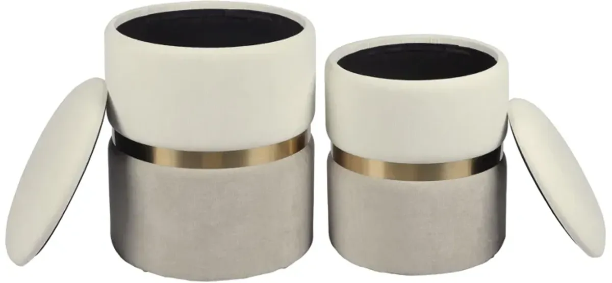 Gigi Cream and Tan Chenille Storage Ottoman - Set of 2