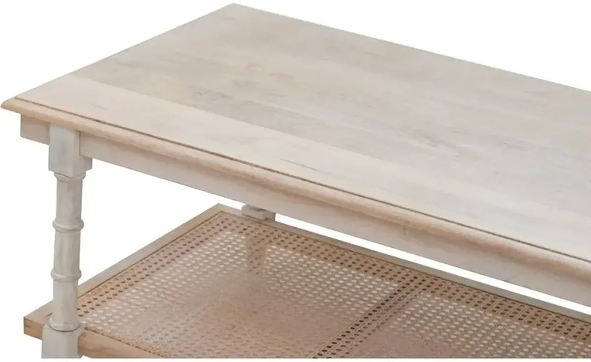 Carolina Living Chesterfield Wood & Cane Coffee Table - Whitewash