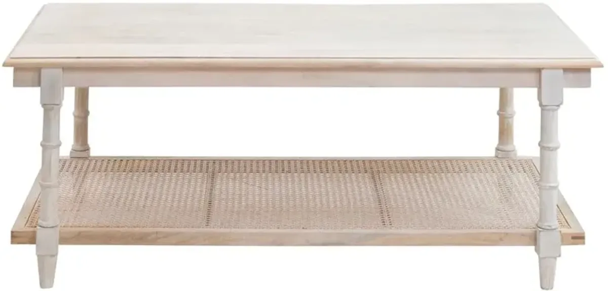 Carolina Living Chesterfield Wood & Cane Coffee Table - Whitewash