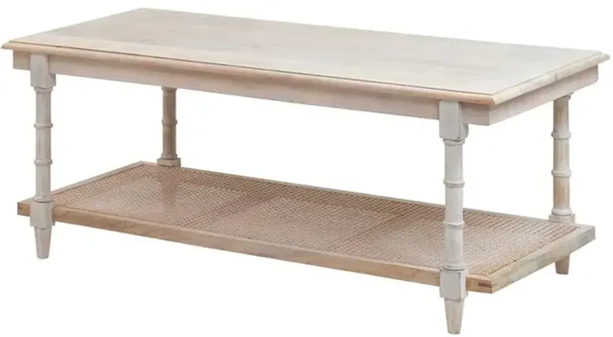 Carolina Living Chesterfield Wood & Cane Coffee Table - Whitewash