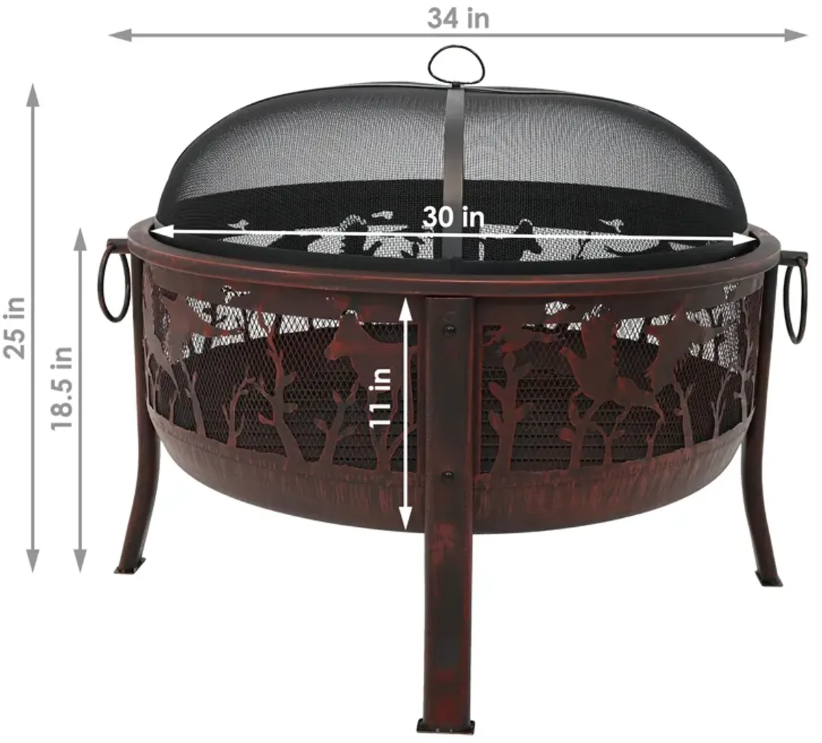 Sunnydaze 30 in Pheasant Hunting Steel Fire Pit with Spark Screen - Bronze