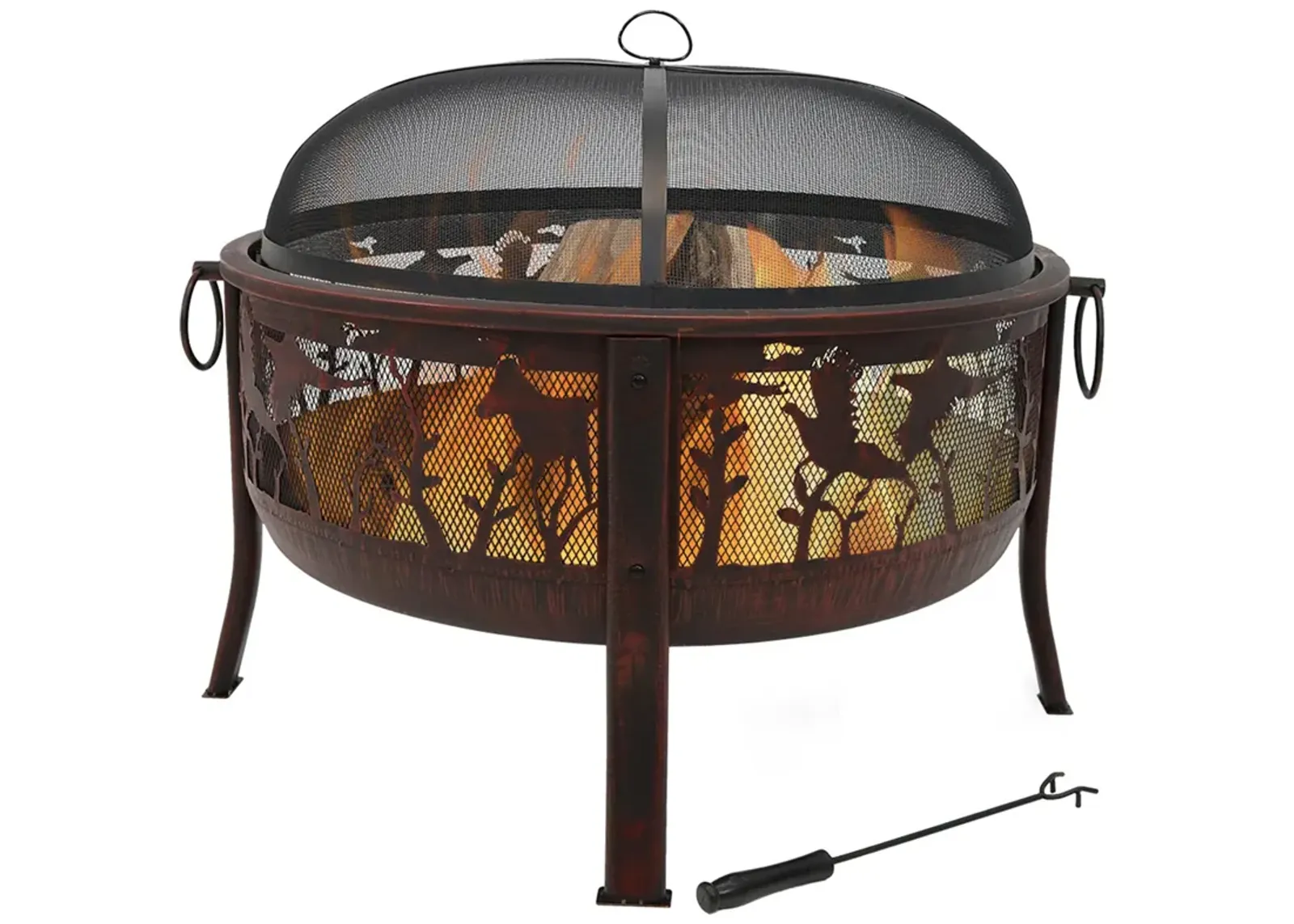 Sunnydaze 30 in Pheasant Hunting Steel Fire Pit with Spark Screen - Bronze