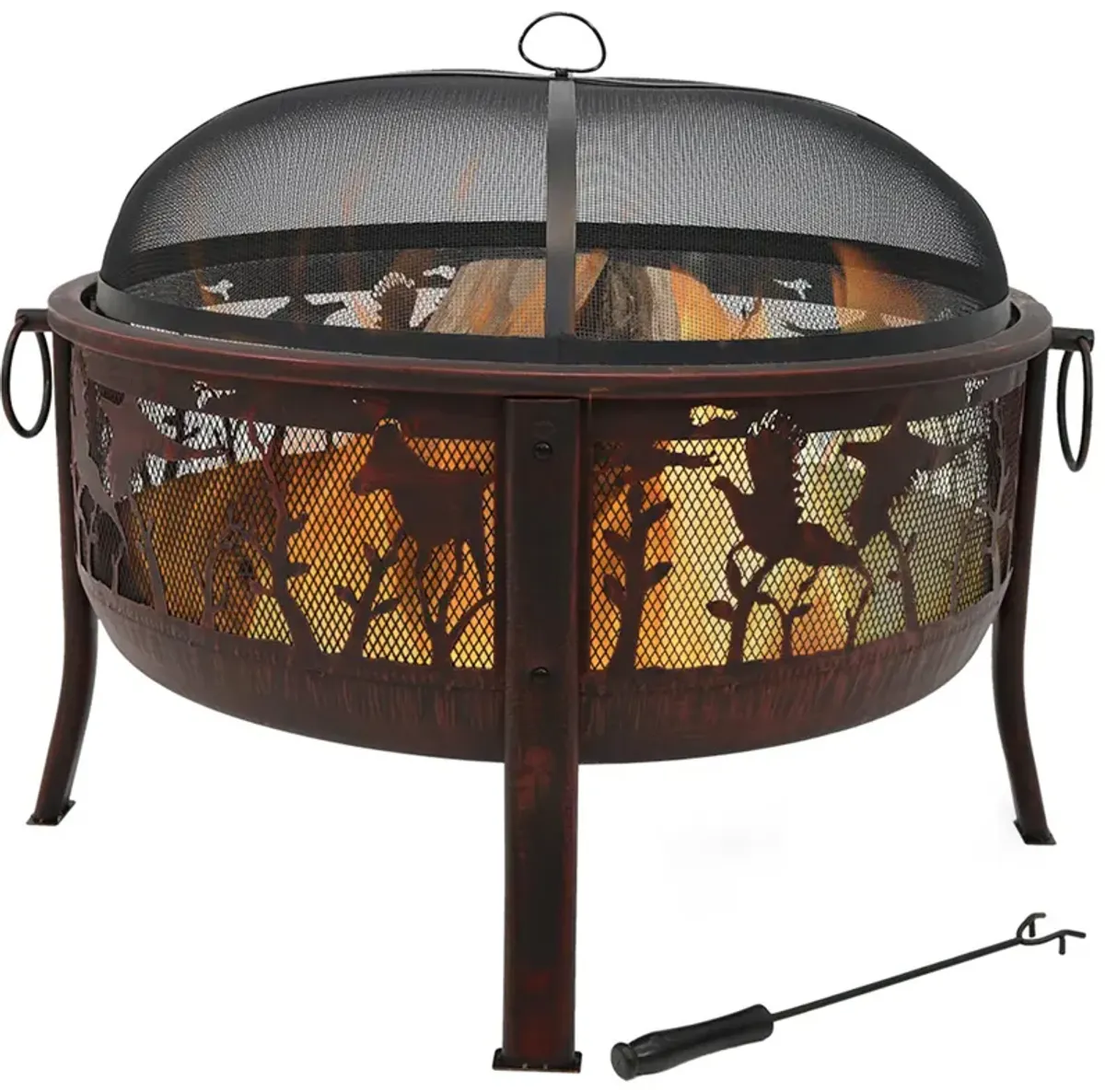 Sunnydaze 30 in Pheasant Hunting Steel Fire Pit with Spark Screen - Bronze