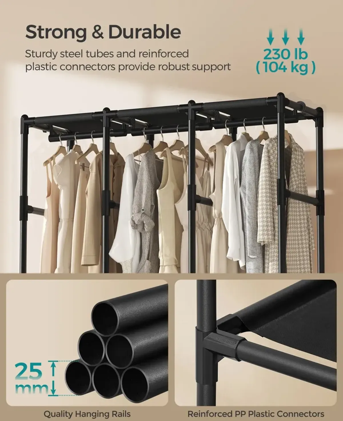 Spacious Wardrobe Closet with Hanging Rails for Organized Clothing Storage