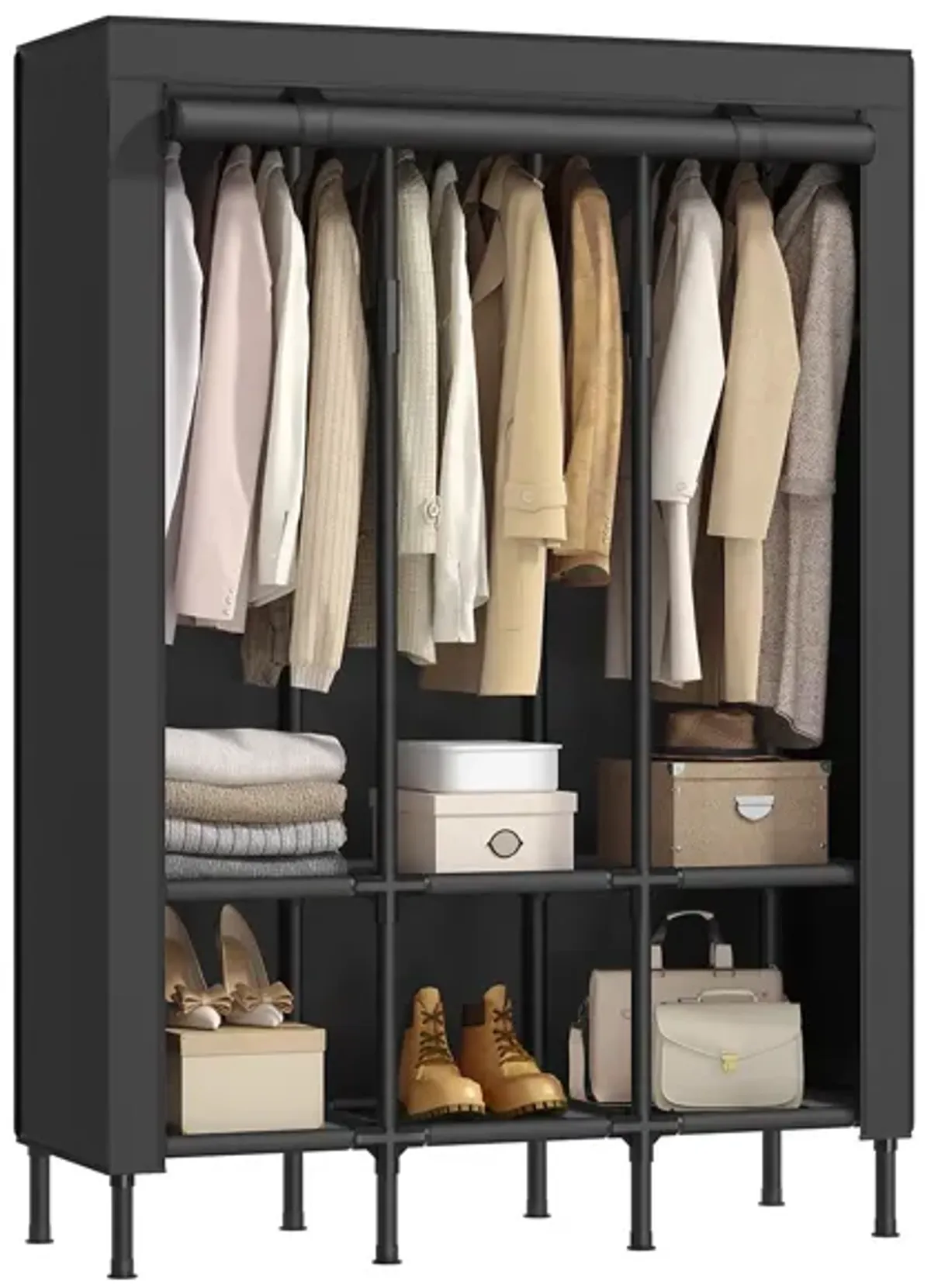 Spacious Wardrobe Closet with Hanging Rails for Organized Clothing Storage