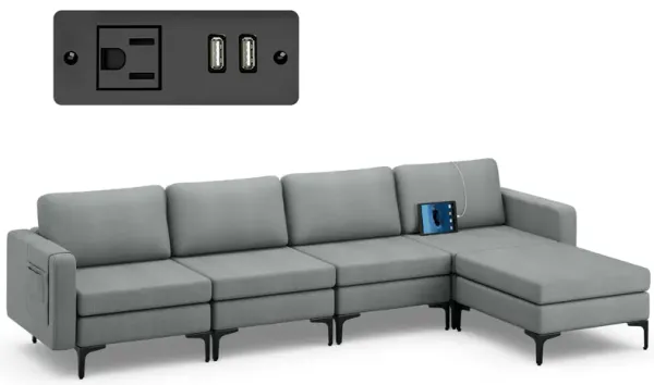 Costway Modular L-shaped Sectional Sofa w/ Reversible Chaise & 2 USB Ports