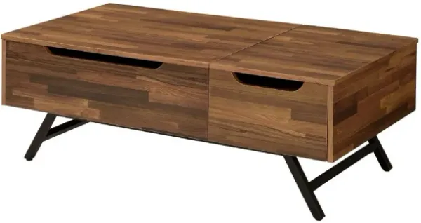 Wooden Coffee Table with Lift Top Storage and 1 Drawer, Walnut Brown-Benzara