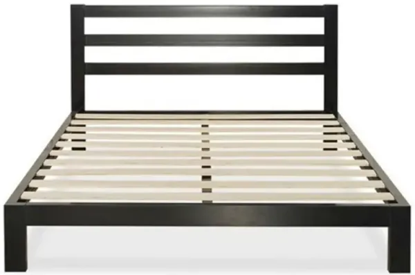 Modern Industrial Bed Frame – Heavy Duty Metal Platform with Headboard and Wood Slats