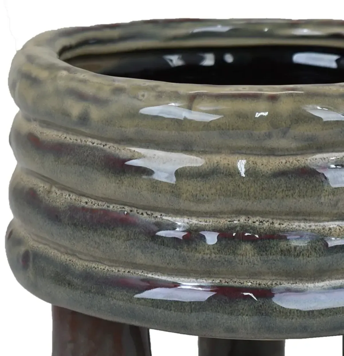 Garden Planter, Decorative Turned Style Glossy Gray Ceramic, 10 Inch - Benzara