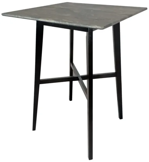 Bar Height Table, Laminate Paladina Marble Top, 42 Inch, Rubberwood, Black - Benzara
