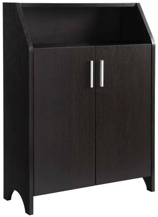 Ross Shoe Cabinet, 2 Doors, Open Top Shelf, Red Cocoa Brown Finish - Benzara