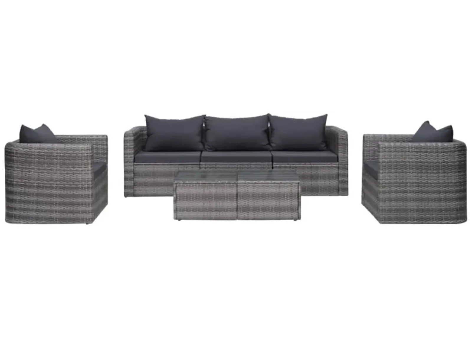 vidaXL 6 Piece Garden Sofa Set with Cushions & Pillows Poly Rattan Gray