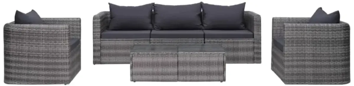 vidaXL 6 Piece Garden Sofa Set with Cushions & Pillows Poly Rattan Gray