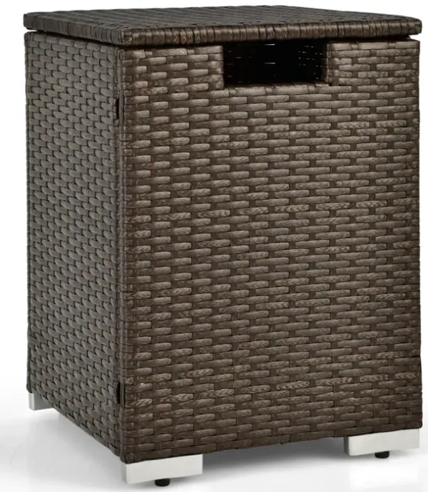 2-in-1 Patio Rattan Gas Propane Tank Cover for 20 lbs Propane Tanks-Brown