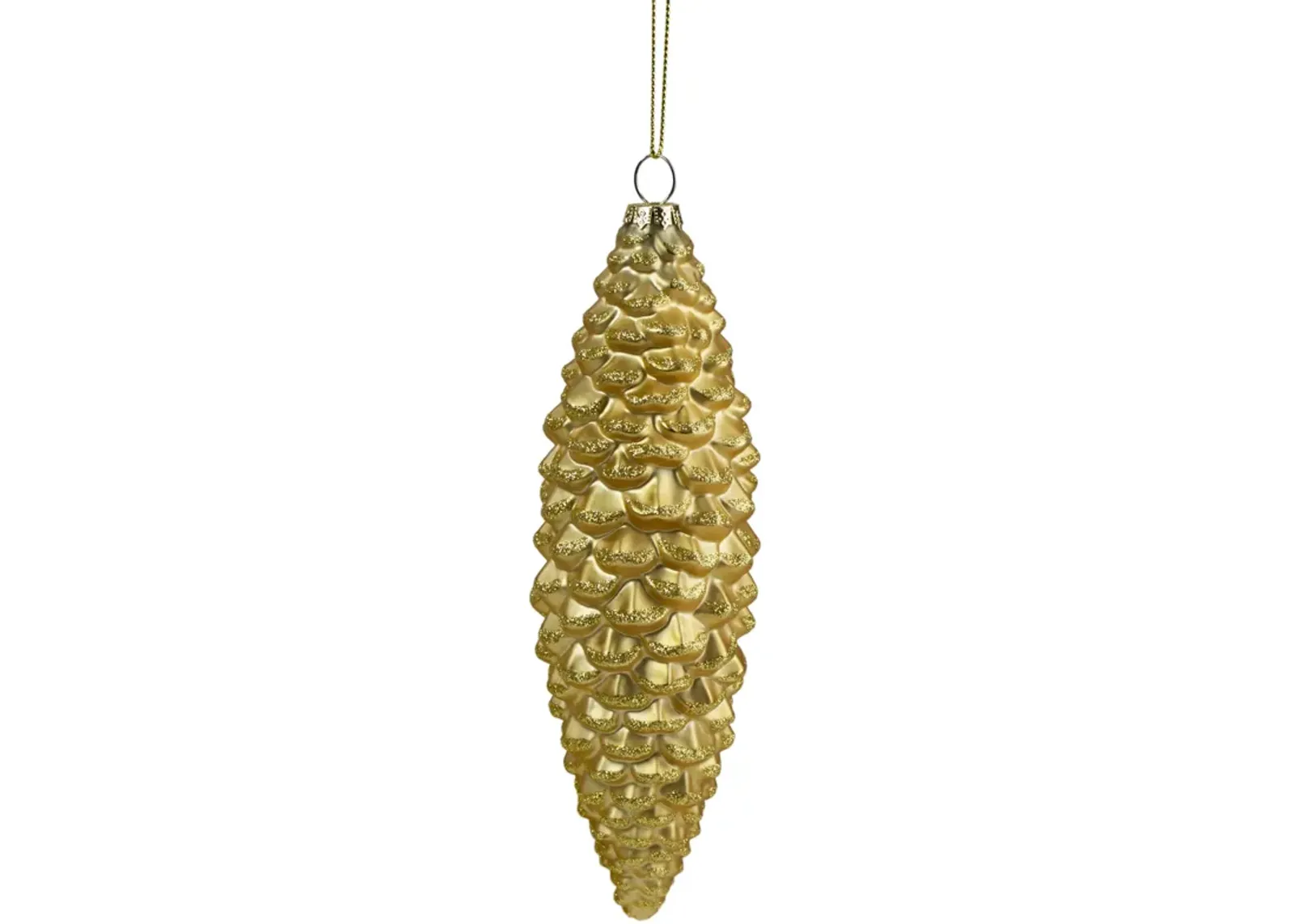 8" Gold With Glitter Accents Pine Cone Christmas Ornament