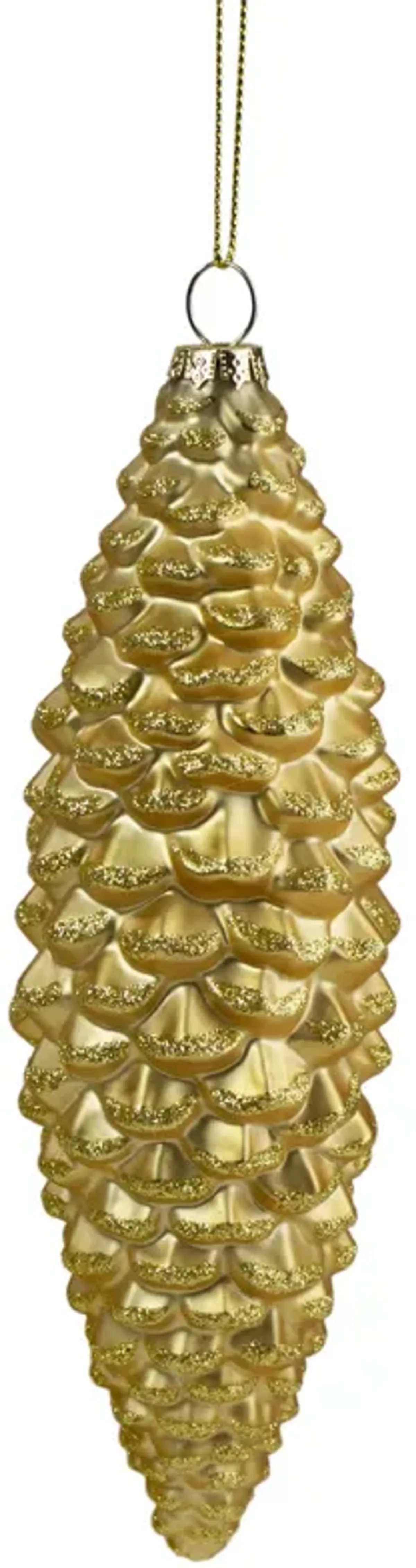 8" Gold With Glitter Accents Pine Cone Christmas Ornament