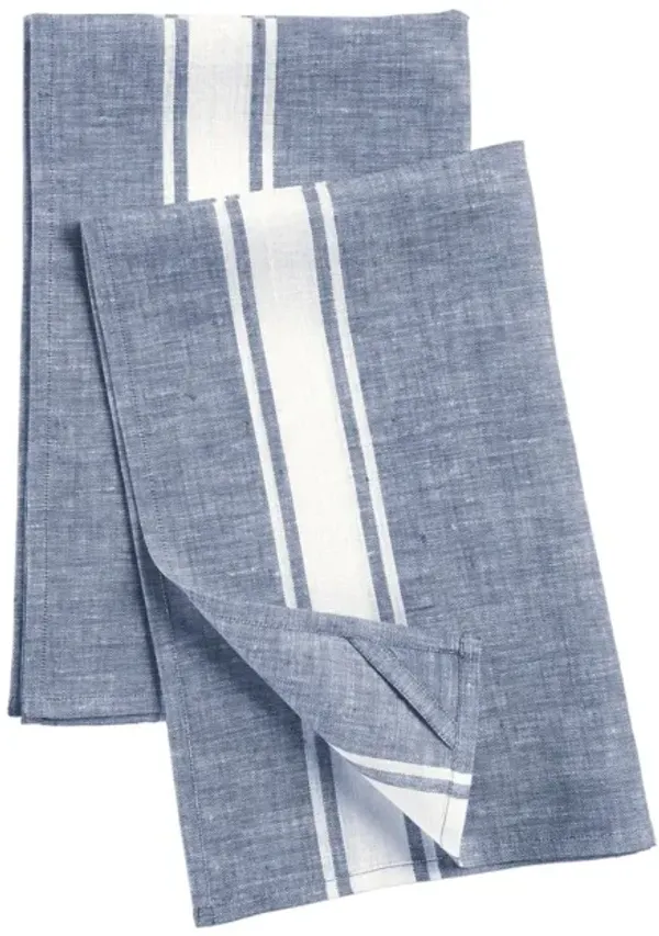 Solino Home 100% Pure Linen Kitchen Towels 17 x 26 Inch Set of 2 - Farmhouse Stripe