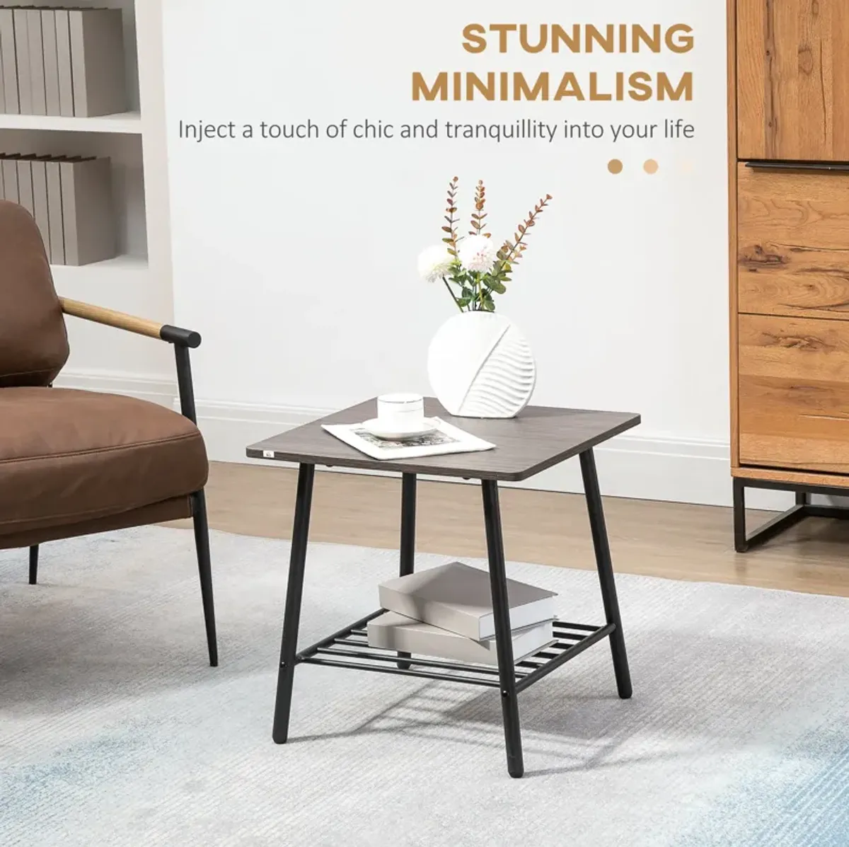 Modern Living Room Accent: 2-Tier Metal Frame Side Table