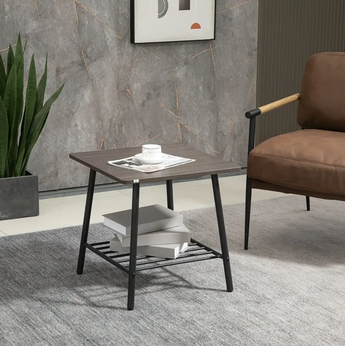 Modern Living Room Accent: 2-Tier Metal Frame Side Table