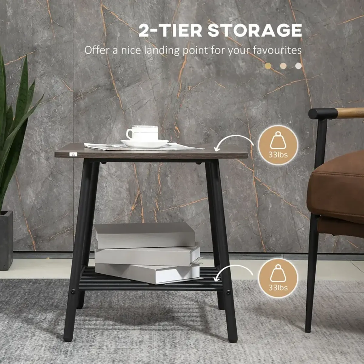 Modern Living Room Accent: 2-Tier Metal Frame Side Table