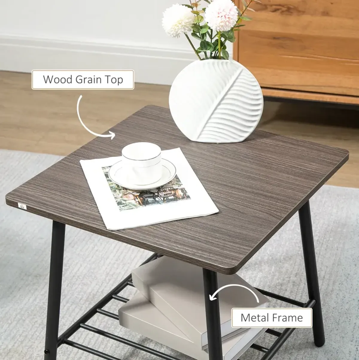 Modern Living Room Accent: 2-Tier Metal Frame Side Table