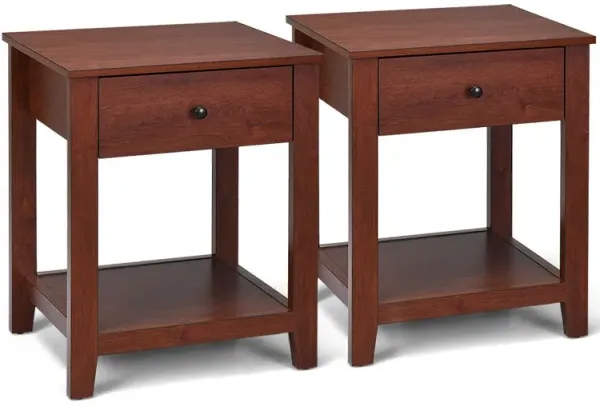 Set of 2 Nightstand with Storage Shelf and Pull Handle